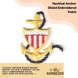 Nautical Anchor Shield Embroidered Patch Yellow Badge Iron-On Applique 1.75"