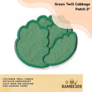 3" Green Twill Cabbage Embroidered Patch, Vegetable Iron On Applique