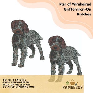 Pair of 2" Wirehaired Pointing Griffon Dog Embroidery Patches, Iron-On Appliques