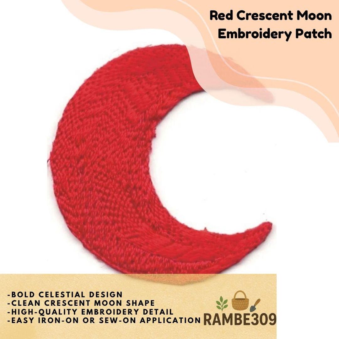 Red Crescent Moon Embroidered Patch Lunar Celestial Iron on Applique - Etsy