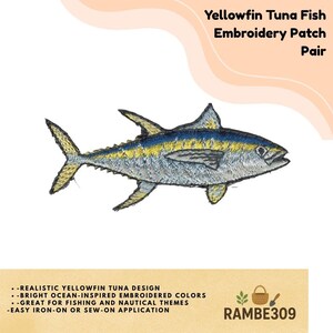 Yellowfin Tuna Fish Patch Pair Realistic Sport Fishing Embroidered Iron On Applique