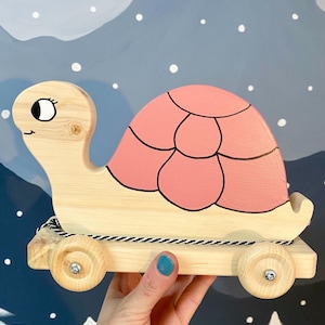 Nachziehschildkröte, Holzspielzeug aus Frankreich