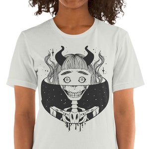 T-shirt gothique, oeuvre d'art fantastique, fille démoniaque, squelette cosmique