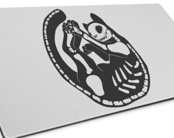 Goth Skeleton Cat Gaming Mouse Pad, Large Mousepad, Gamer Gifts And Room Decor