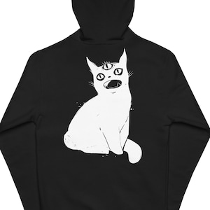 Cat With Third Eye Unisex Fleece Zip Up Hoodie, Goth Emo Aesthetic Sweatshirt, Hooded Sweater
