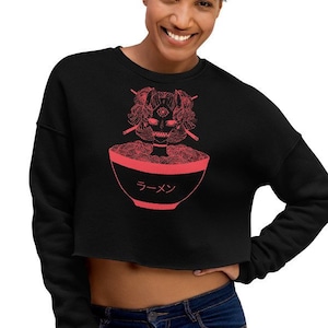 Anime Ramen Noodles Crop Top Sweatshirt, Monster Girl Sweater Shirt