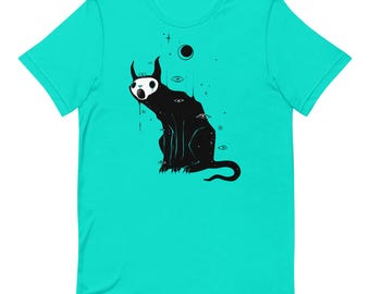 Surreal Demon Cat T-Shirt, Occult Black Cat Graphic Tee, Gothic Horror Aesthetic Shirt, Witchy Alt Unisex Tee, Dark Art Gift