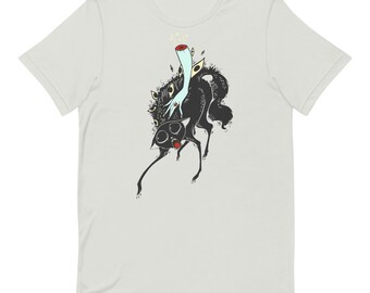 Funny Black Cat With Witch Hand T-Shirt, Cute Kawaii Kitty Graphic Tee, Goth Streetwear