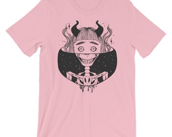 Skeleton Monster Girl Gothic T-Shirt, Strange Art Goth Graphic Tee