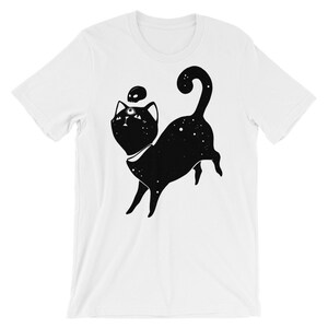 Outer Space Black Cat T-Shirt, Kawaii Cute Anime Kitty Graphic Tee, Unisex Shirt