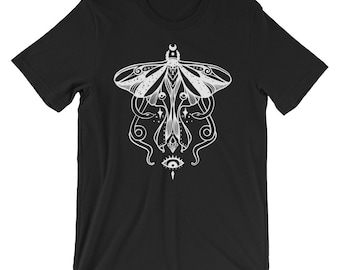 Luna Moth And Snakes Witch T Shirt, Nature Witchy Graphic Tee, Black Pastel Goth Art TShirt