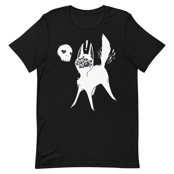Many Eyed Cat And Skull Unisex T Shirt, Weird Grunge Graphic Tee