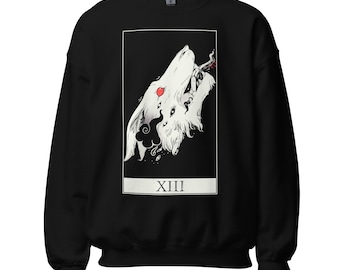 Wolf Death Tarot Card Sweatshirt, Black Goth Witchy Sweater, Dark Aesthetic Shirt