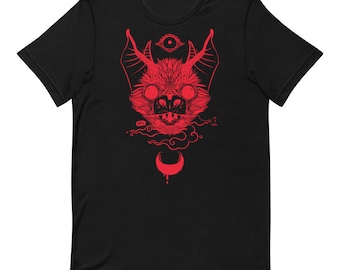 Bat T Shirt, Gothic Art Moon Graphic Tee, Grunge Aesthetic Clothing