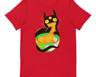 Black Cat Eating Ramen Noodles T-Shirt, Cute Funny Shirt, Cat Lover Gifts, Alt Goth Anime Aesthetic Clothing Shirt