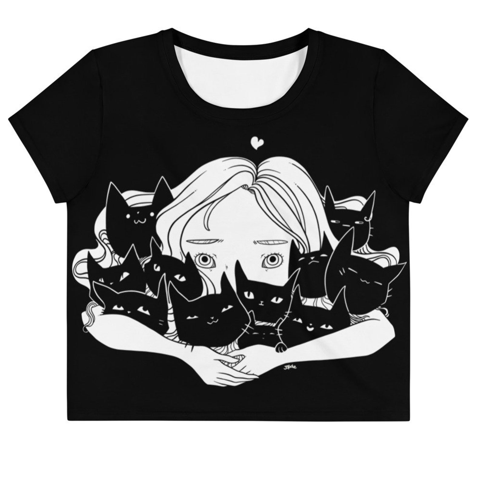 Girl Hugging Cats Crop Top Cute Kawaii Anime Art Graphic Tee Etsy