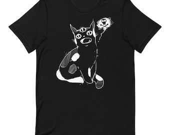 Camisa de gato extraño, ropa gótica, camiseta gráfica, camiseta grunge unisex, camiseta de arte del tercer ojo