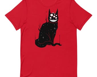 Creepy Smiling Cat T-Shirt, Multi Eyed Black Cat Tee, Gothic Horror Aesthetic Shirt, Witchy Alt Unisex Graphic Tee, Dark Art Gift