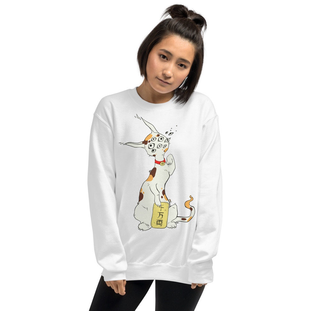 Cellsdividing Strange Maneki Neko Sweatshirt, Japanese Calico Cat Sweater, Lucky Kitty