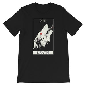 Tod Tarot Karte Shirt, Wolf Art Grafik Tee, Wicca Kleidung, Esoterik Okkult Goth T Shirt