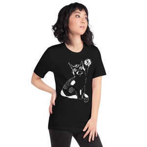 Strange Cat Shirt, Goth Clothing, Graphic Tee, Unisex Grunge Tshirt, Third Eye Art T-Shirt image 6