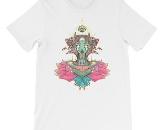 Trippy sacred Lotus Monster Girl T-Shirt, Yoga Graphic Tee, Festival Clothing