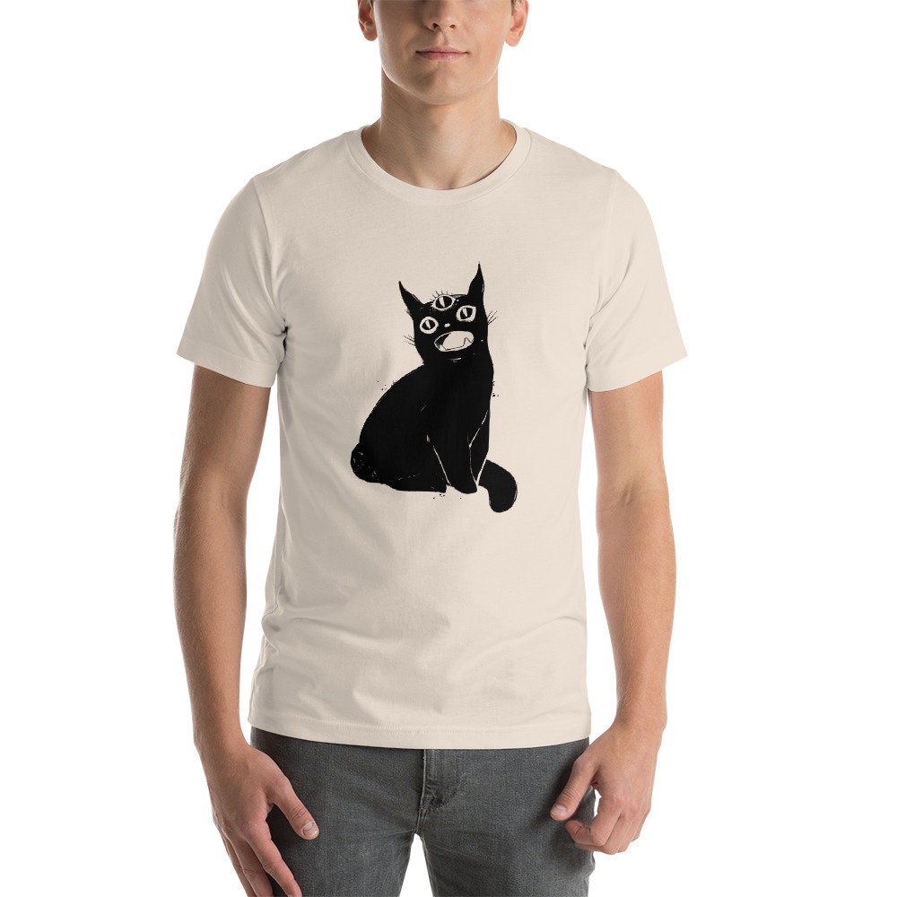 不気味でかわいい黒猫のTシャツ、第三の目キティトップ - Etsy 日本