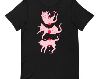 Katzen Mondphasen Unisex T-Shirt, Stages Of Cats Falling Art Tee, Weirdcore Alt Goth Kleidung