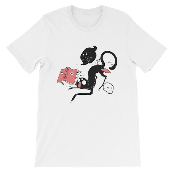 Funny Monster Black Cat Unisex Short Sleeve Jersey T-Shirt, Anime Goth Clothing, Cute Graphic Tee