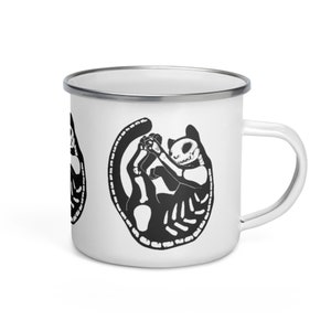 Skeleton Cat Enamel Mug, Camping Cup, Outdoor Mug With Kitty Pattern,  House Warming Present, Wiccan Gifts