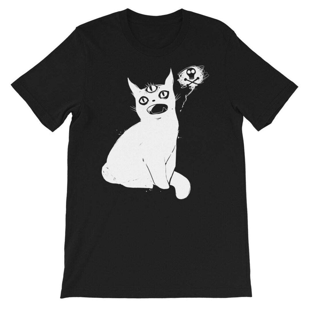 White Cat on Black Tshirt Unisex Short Sleeve Graphic Tee Grunge Alternative Clothing Etsy UK