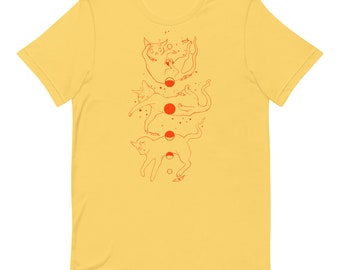 Cat Moon Phases Unisex T-Shirt, Stages Of Cats Falling Art Tee, Weirdcore Alt Goth Clothing