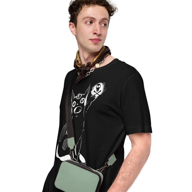 Strange Cat Shirt, Goth Clothing, Graphic Tee, Unisex Grunge Tshirt, Third Eye Art T-Shirt image 4