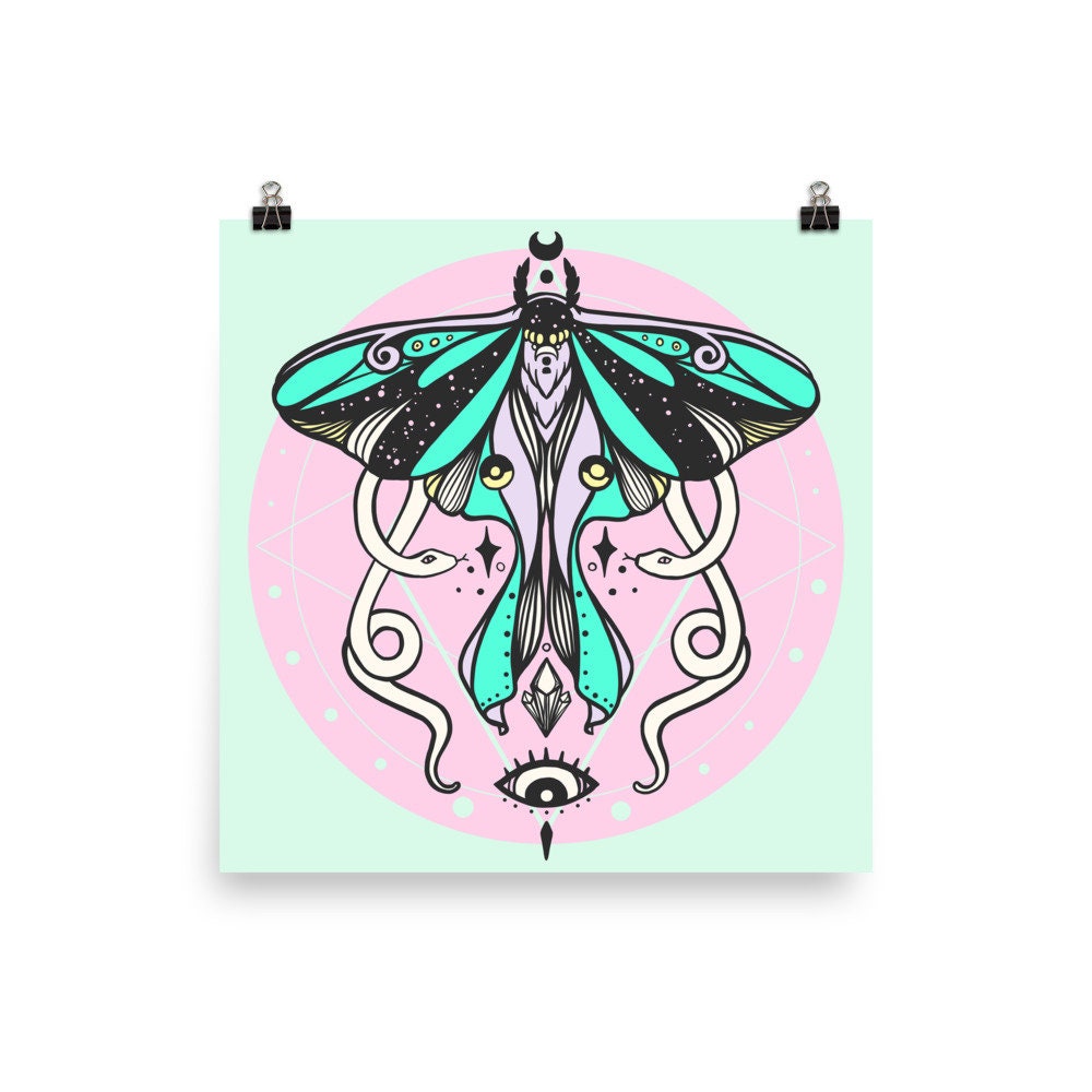 Luna Moth and Snakes Art Print, Insect Original Artwork Bug