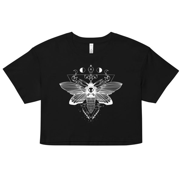 Witchy Moth Crop Top, Goth Relaxed Fit Cropped Tee, Forestcore Festival Shirt, Dark Cottagecore Clothing