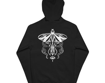 Luna Moth And Snakes Sweat à capuche unisexe en polaire zippée, sweat-shirt esthétique Goth Emo Witch
