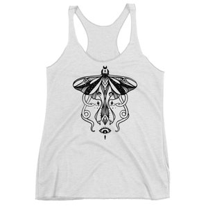 Luna Moth And Snakes White Racerback Tank Top, Original Witchy Art Graphic Tee, Insect Shirt, Wiccan Clothing