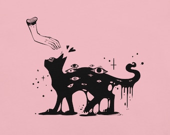 Black Cat With Hand Creepy And Cute T-Shirt, Pastel Goth Clothing, Witchy Gifts