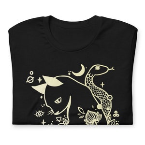 Cat And Snake Art T-Shirt, Graphic Tee, Tattoo Style Line Art image 9