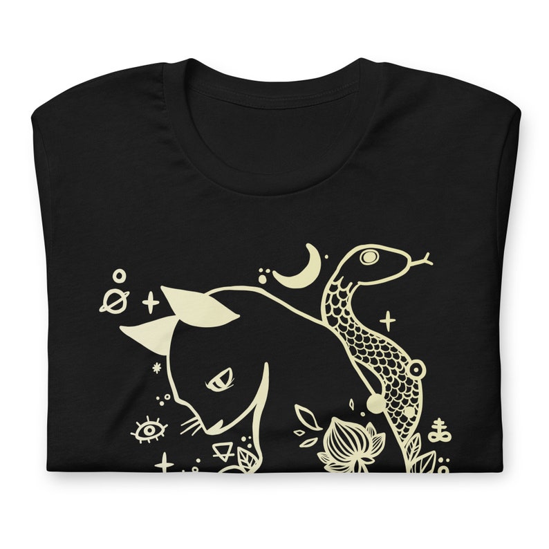 Cat And Snake Art T-Shirt, Graphic Tee, Tattoo Style Line Art image 9