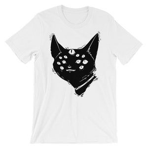 Bizarre beaucoup d’yeux Cat Creature T-shirt unisexe, tee-shirt graphique gothique