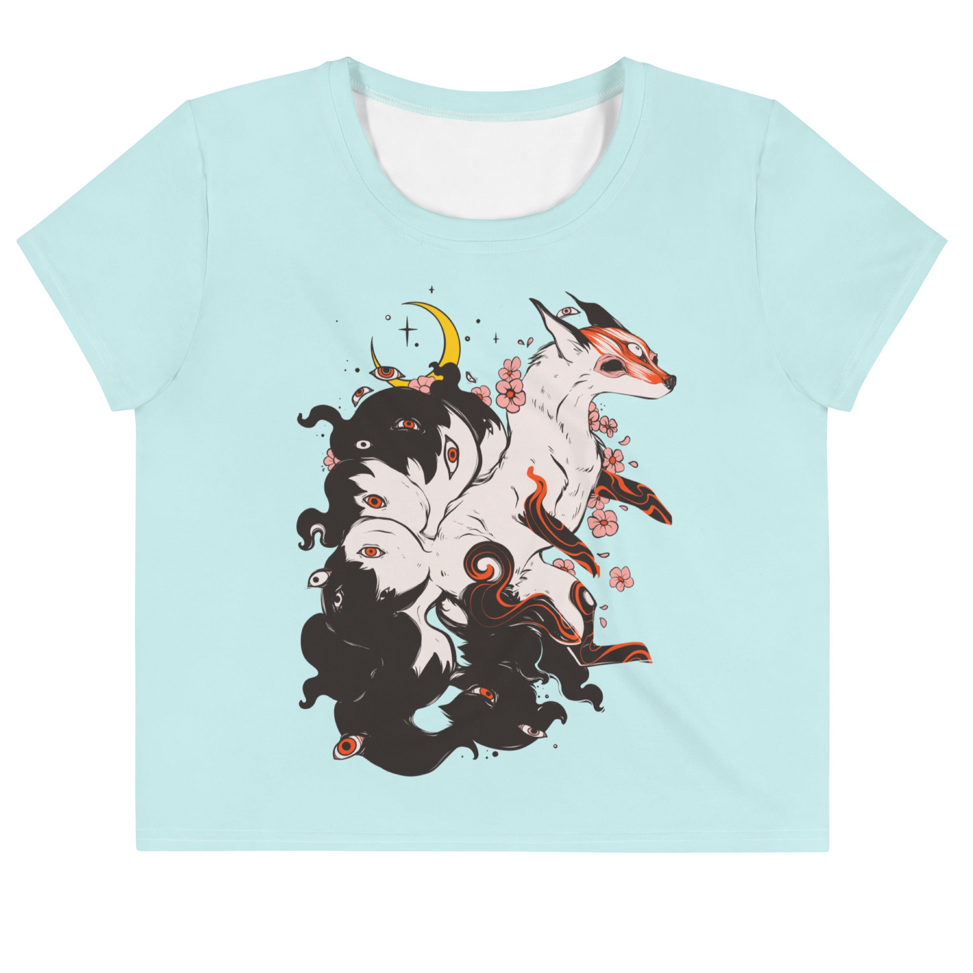 Fox With Cherry Blossom Flowers Crop Top, Cute Kawaii Sakura Art, Pastel Soft Colors Animal Shirt, Cropped T-Shirt, Working Clothing