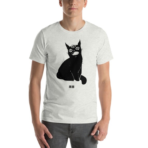 Black Cat Shirt With Japanese Anime Manga Artwork, Graphic Tee