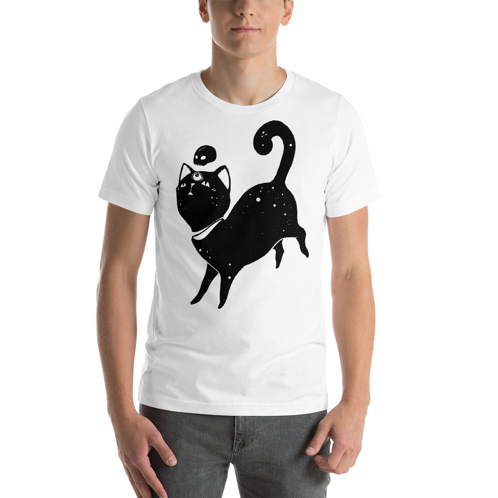 Outer Space Black Cat T-shirt, Kawaii Cute Anime Kitty