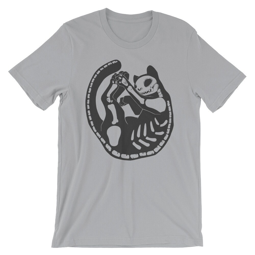 Black Cat Skeleton Shirt Gray Graphic 