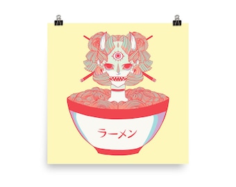 Monster Girl Ramen Noodle Manga Wall Art Home Decor, Anime Drawing Poster, Yellow 14, 16, and 18 inch Art Print