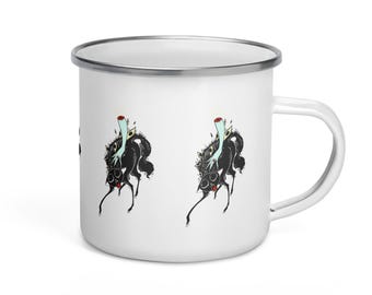 Creepy Cute Black Cats Enamel Mug, 12 oz Camping Cup, Outdoor Mug For Cat Lovers, Goth Gifts