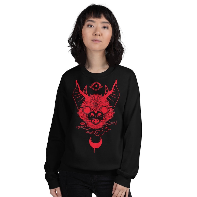 Bat Black Sweatshirt, Goth Sweater Shirt, Gothic Winter Clothing image 4