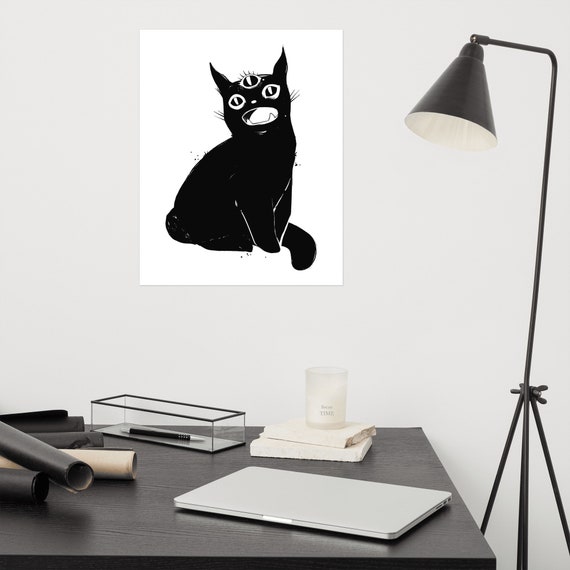 第三の目を持つ黒猫のイラスト、マットアートプリントポスター