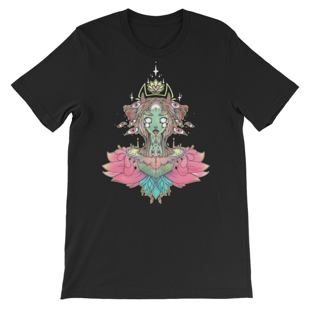 Trippy Sacred Lotus Monster Girl T-shirt Yoga Graphic Tee - Etsy
